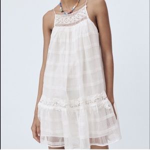 Zara White Lace Cotton Halter Dress